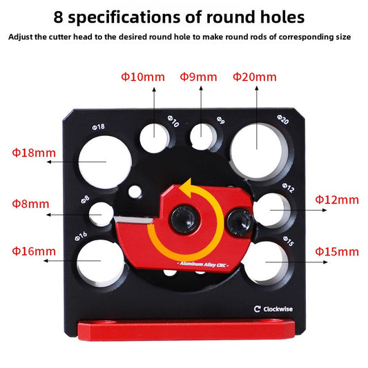 8-hole Adjustable Wooden Rod/dove, Rectangular Strip To Round Strip, Electric Drill Rounding Tool(Includes Wrench, Screwdriver, and Mounting Screws)