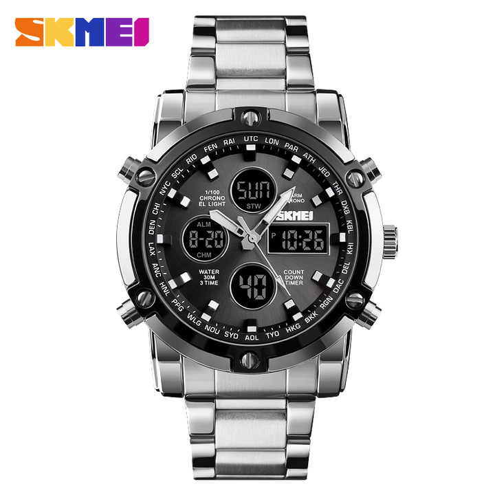 【Online Customer Service】SKMEI Fashionable Quartz Waterproof Dual Display Watch 1389