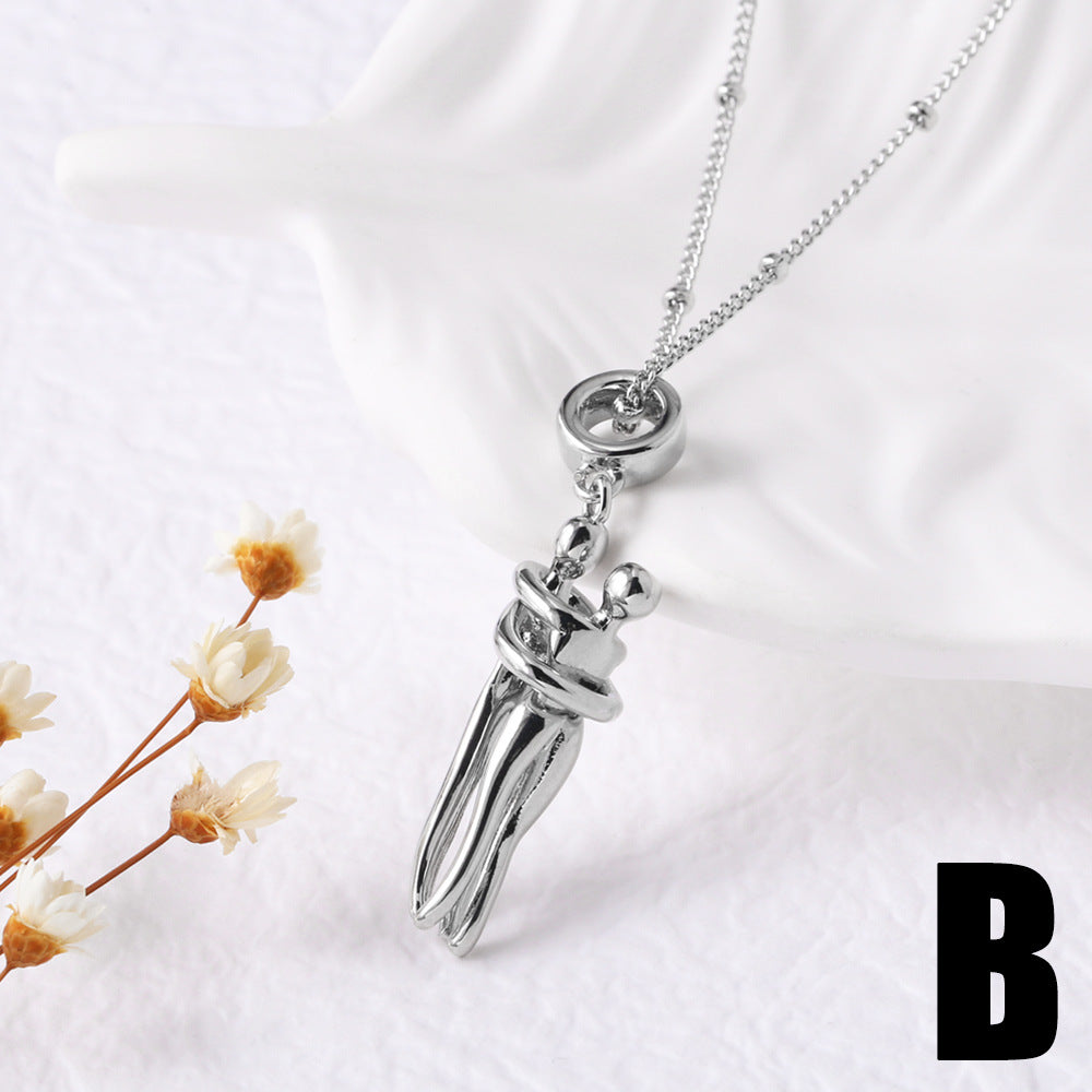 【Love for a Lifetime】 Couple Gold and Silver Dance Pendant Necklace