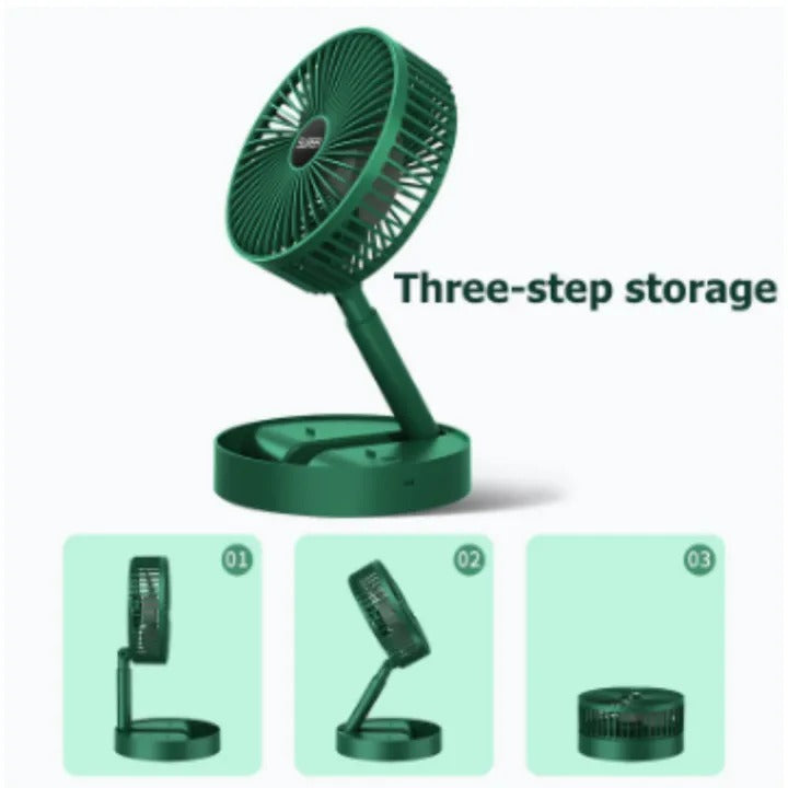 Portable Folding Fan, Rechargeable Standing Pedestal USB Fan, 3 Speeds, 3000mAh Battery Operated Fan for Home, Camping, Outdoor and Office, 6.5-Inch(Green)