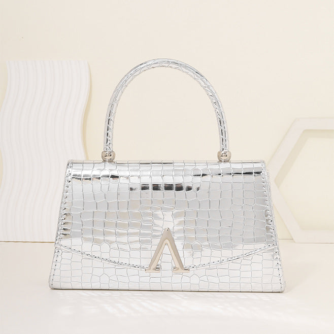 【Overseas Spot】Gold/Red/Silver/Black Alligator Leather Textured Aristocratic Ladies Handbag