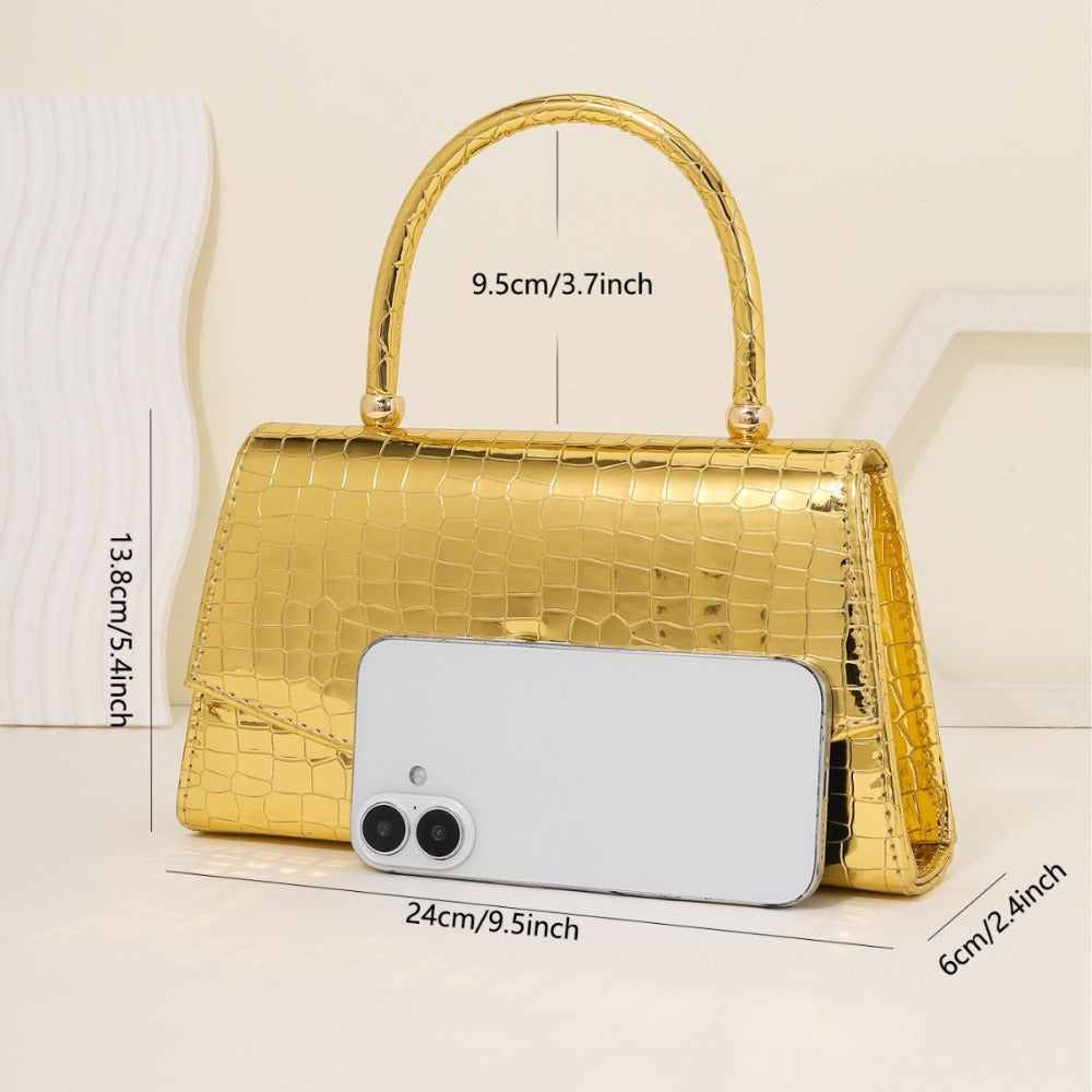 【Overseas Spot】Gold/Red/Silver/Black Alligator Leather Textured Aristocratic Ladies Handbag
