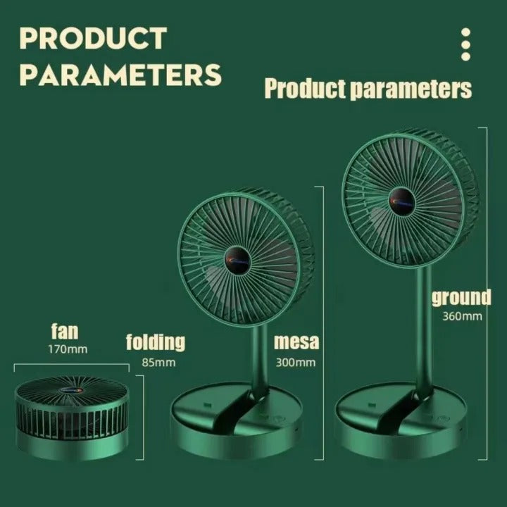 Portable Folding Fan, Rechargeable Standing Pedestal USB Fan, 3 Speeds, 3000mAh Battery Operated Fan for Home, Camping, Outdoor and Office, 6.5-Inch(Green)