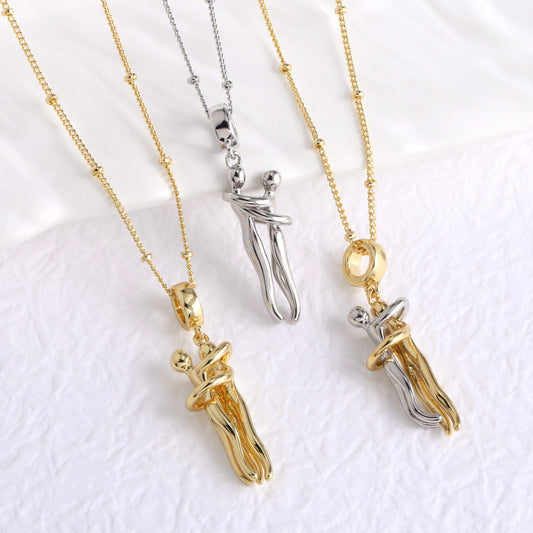 【Love for a Lifetime】 Couple Gold and Silver Dance Pendant Necklace