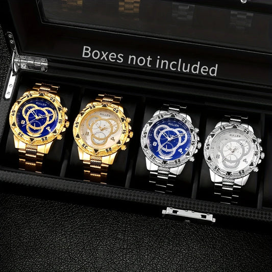 【Elite Choice】 New Men's High-end Business Gold & Silver Belt Large Dial Fashion Quartz Watch