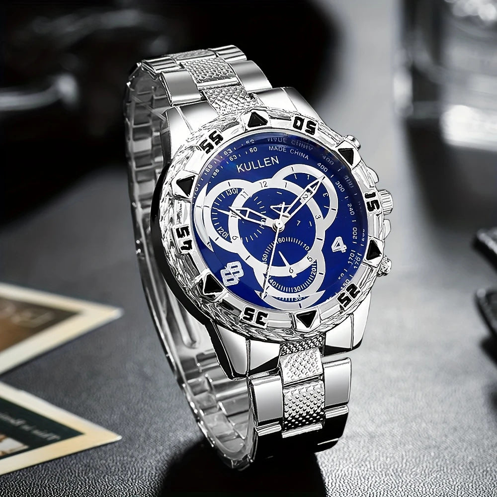 【Elite Choice】 New Men's High-end Business Gold & Silver Belt Large Dial Fashion Quartz Watch