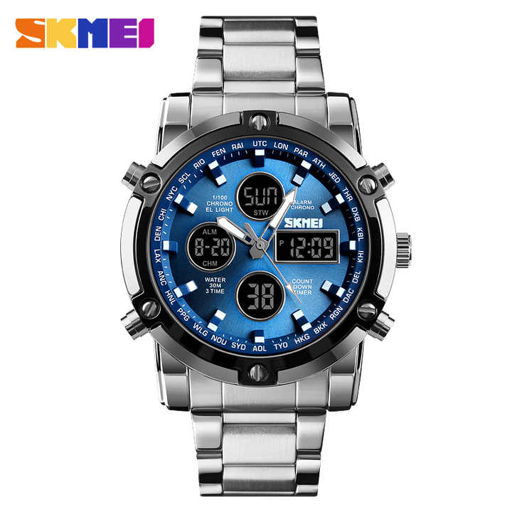 【Online Customer Service】SKMEI Fashionable Quartz Waterproof Dual Display Watch 1389