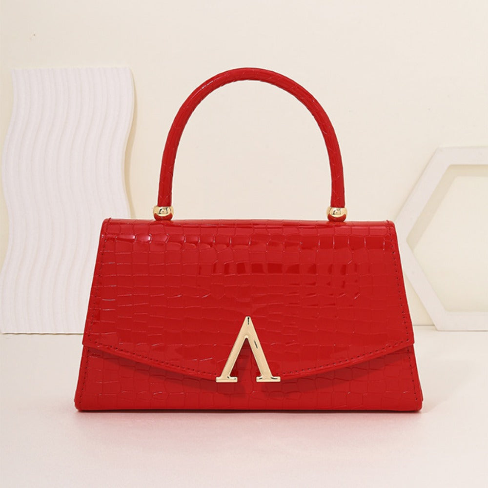 【Overseas Spot】Gold/Red/Silver/Black Alligator Leather Textured Aristocratic Ladies Handbag