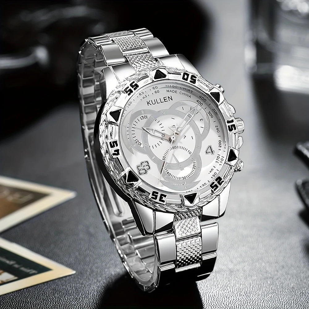 【Elite Choice】 New Men's High-end Business Gold & Silver Belt Large Dial Fashion Quartz Watch