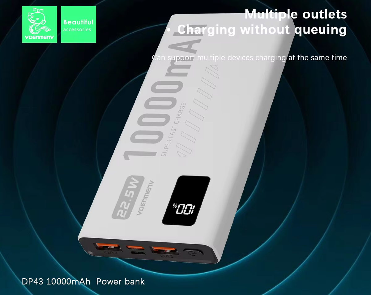 VDENMENV DP43 PD 22.5W QC3.0 10000mAh  Power Bank Compact Portable Fast Charging External Battery Charger 10000 mAh Powerbank