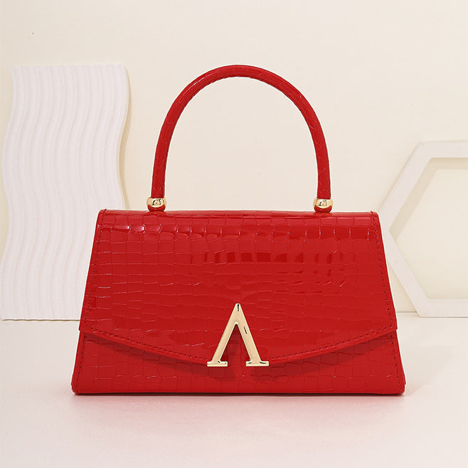 【Overseas Spot】Gold/Red/Silver/Black Alligator Leather Textured Aristocratic Ladies Handbag