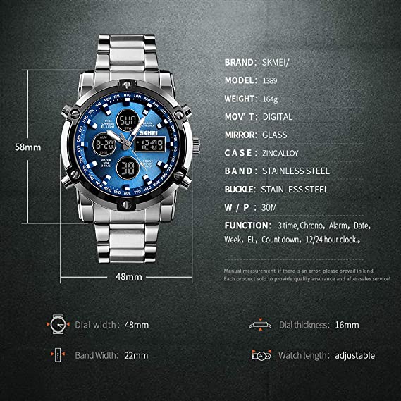 【Online Customer Service】SKMEI Fashionable Quartz Waterproof Dual Display Watch 1389