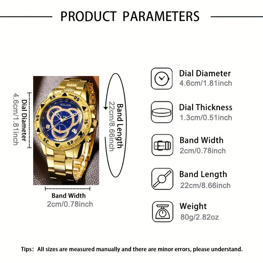【Elite Choice】 New Men's High-end Business Gold & Silver Belt Large Dial Fashion Quartz Watch