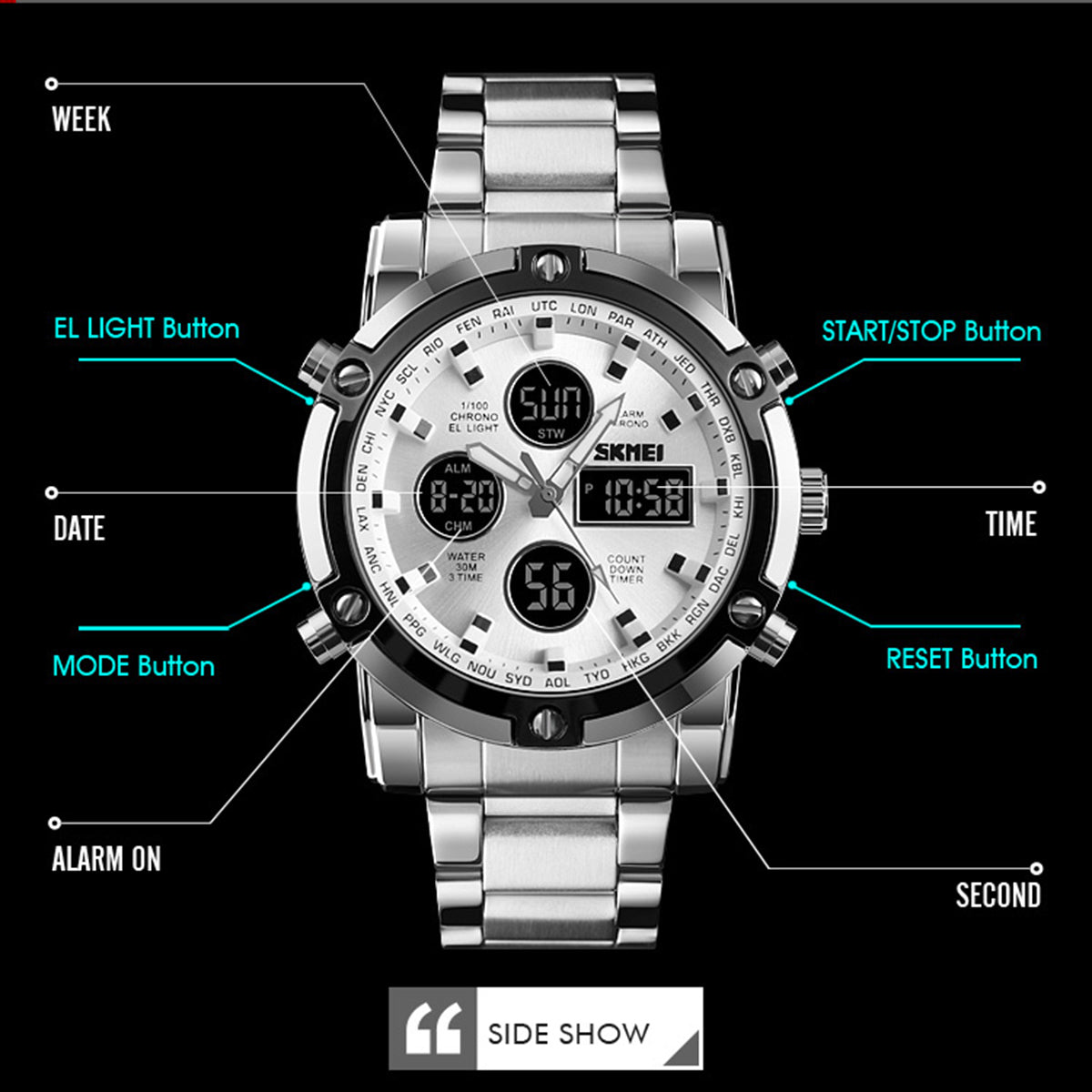【Online Customer Service】SKMEI Fashionable Quartz Waterproof Dual Display Watch 1389