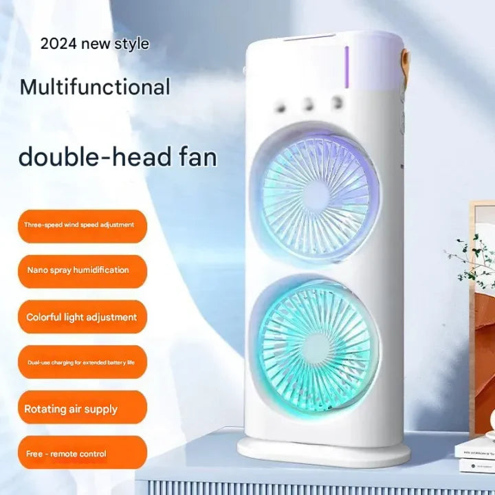 3-in-1 Portable Dual-Head Humidifier Cooling Spray Fan
