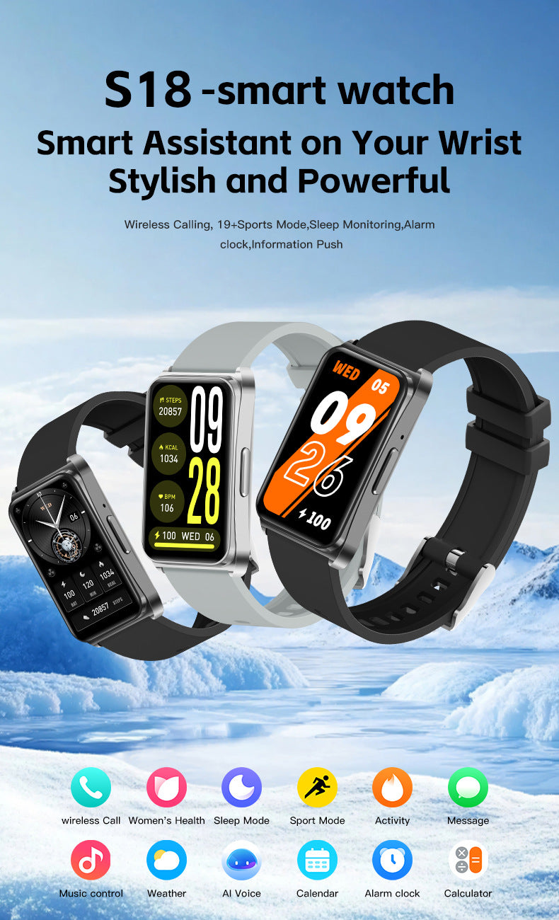 S18 Smart Fitness Band with Music, Camera, Sleep Tracking, Gaming, and Female Assistant Smartwatch