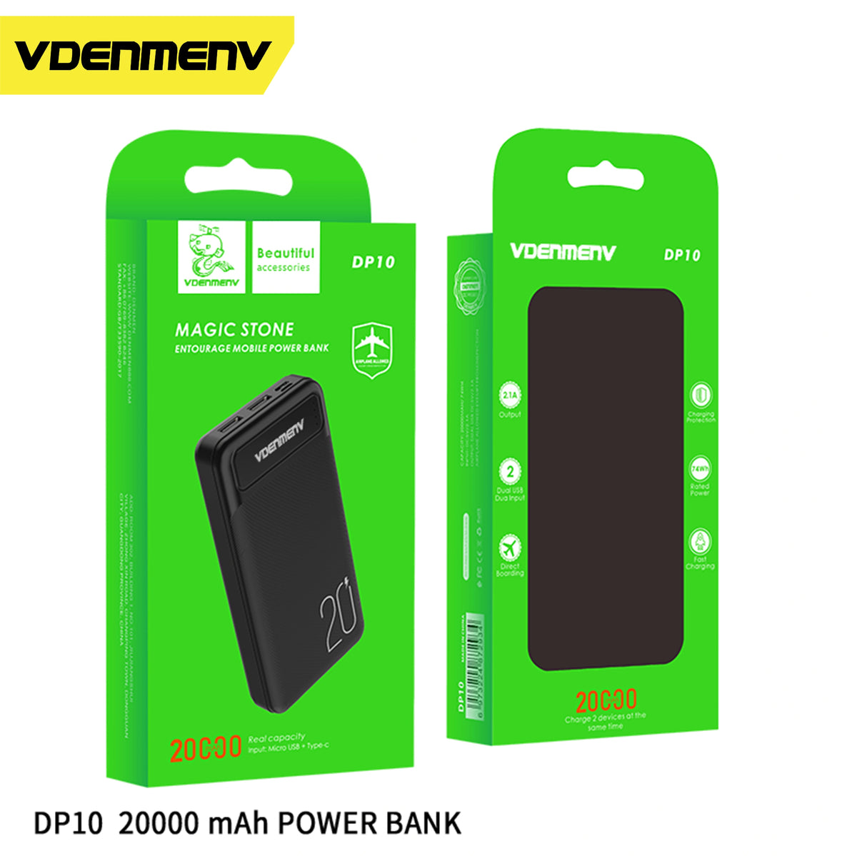 VDENMENV DP10 Dual USB And Type C 20000mAh Power bank with 5V 2.1A Output