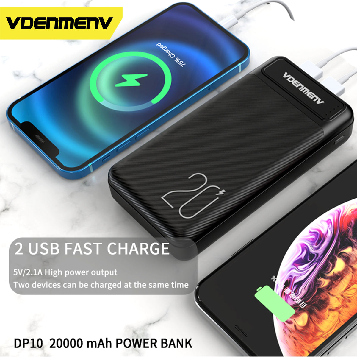 VDENMENV DP10 Dual USB And Type C 20000mAh Power bank with 5V 2.1A Output