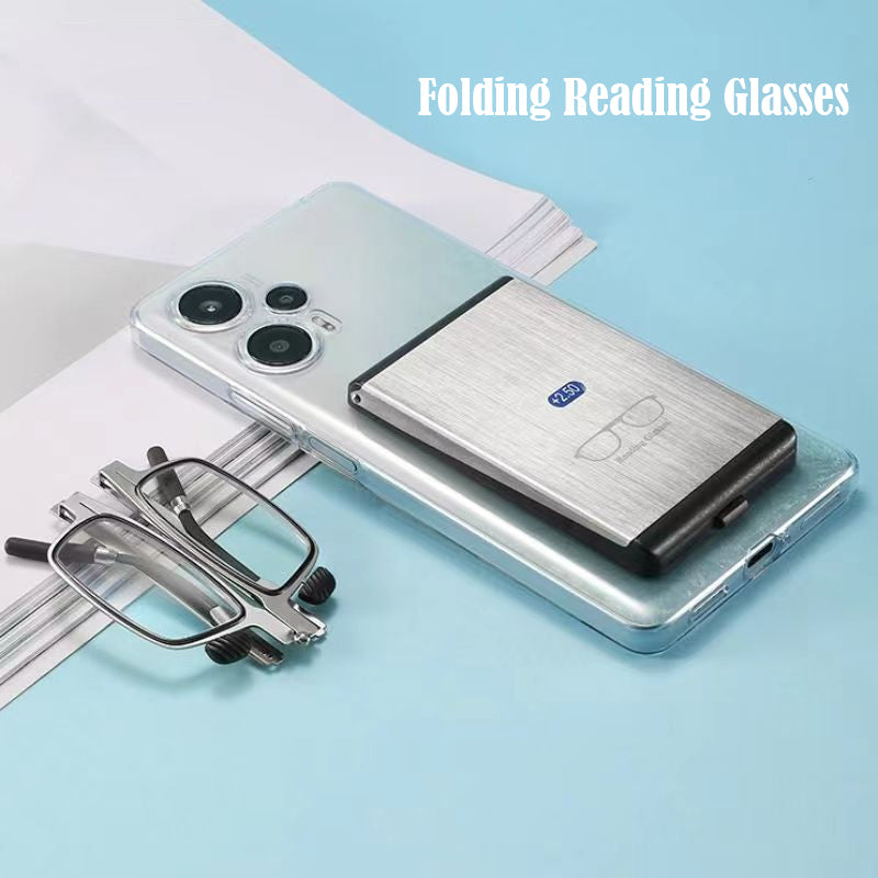 【Online Customer Service】New Phone Holder Red Wood Anti Blue Light Folding Reading Glasses Men Women 1.0 to 4.0 Portable Presbyopic Eyewear with Case 1.5