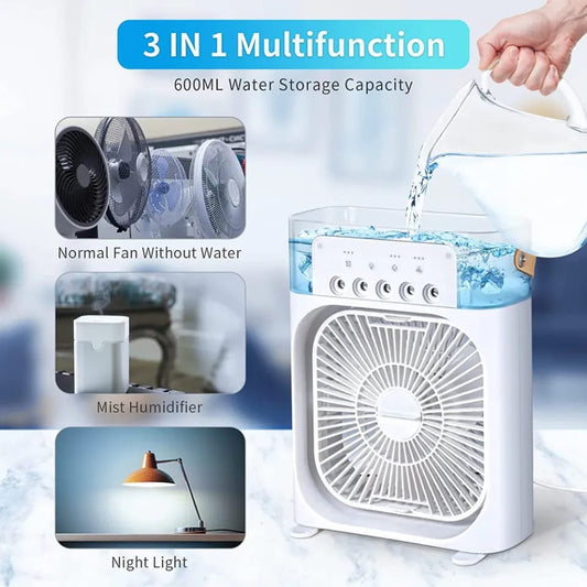 Portable Air Cooler, USB Powered Mini Air Conditioners Personal Mobile Compact Cooler Air Humidifier, 3 Wind Speed, 1-3 Hour timer, Mist Function Desktop Air Conditioner Fan