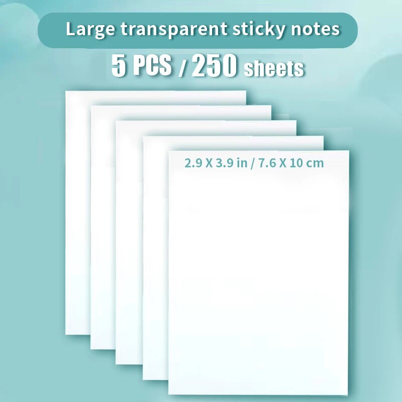 250PCS PET Transparent Sticky Notes Perspective Waterproof Clear Fluorescence Memo Pad Stationery School Office Supplies