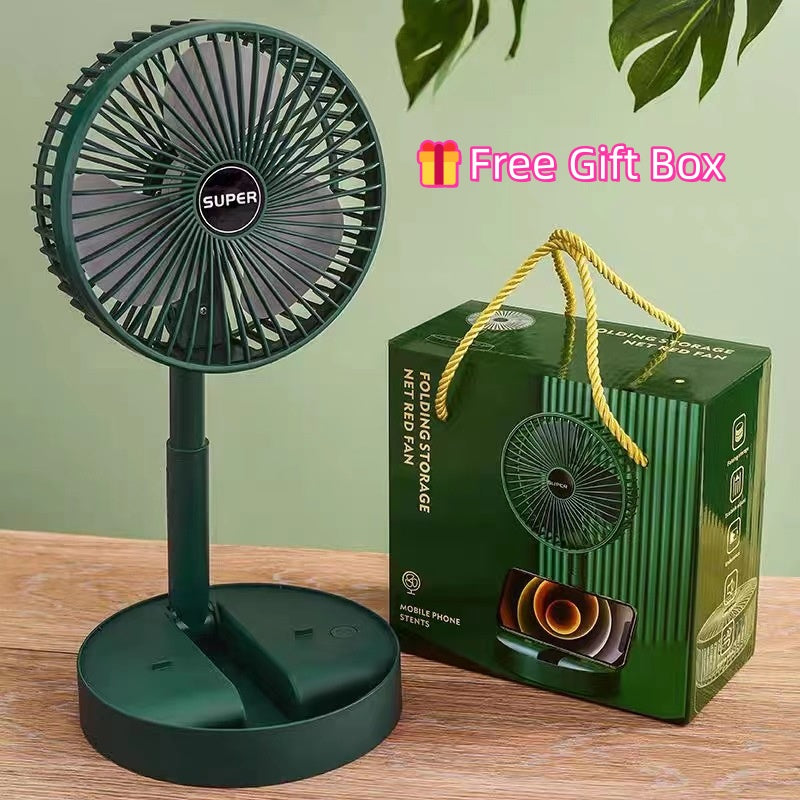 Portable Folding Fan, Rechargeable Standing Pedestal USB Fan, 3 Speeds, 3000mAh Battery Operated Fan for Home, Camping, Outdoor and Office, 6.5-Inch(Green)