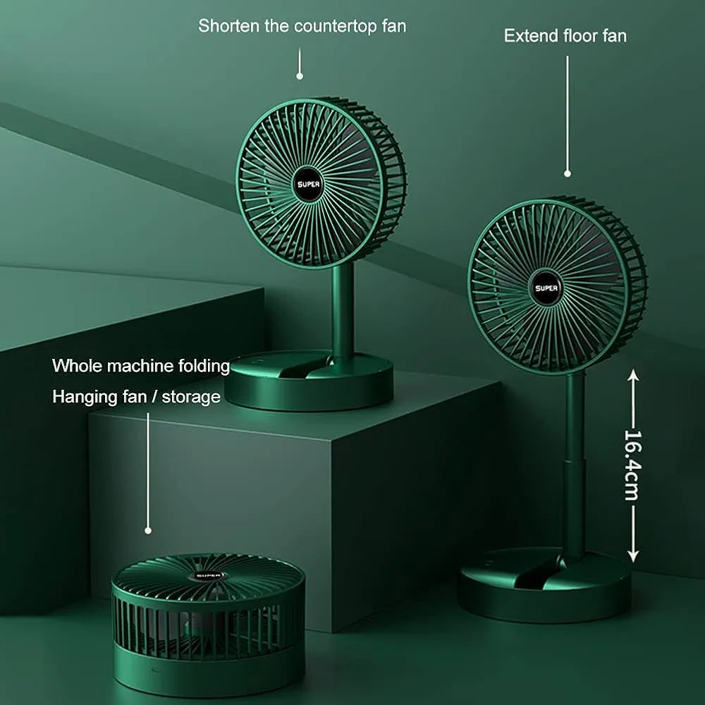 Portable Folding Fan, Rechargeable Standing Pedestal USB Fan, 3 Speeds, 3000mAh Battery Operated Fan for Home, Camping, Outdoor and Office, 6.5-Inch(Green)