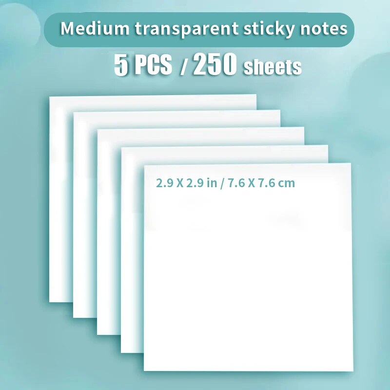 250PCS PET Transparent Sticky Notes Perspective Waterproof Clear Fluorescence Memo Pad Stationery School Office Supplies