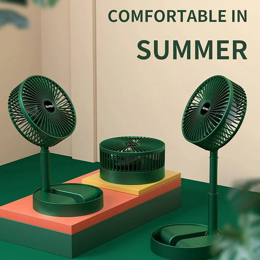 Portable Folding Fan, Rechargeable Standing Pedestal USB Fan, 3 Speeds, 3000mAh Battery Operated Fan for Home, Camping, Outdoor and Office, 6.5-Inch(Green)