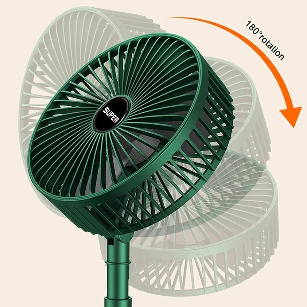 Portable Folding Fan, Rechargeable Standing Pedestal USB Fan, 3 Speeds, 3000mAh Battery Operated Fan for Home, Camping, Outdoor and Office, 6.5-Inch(Green)