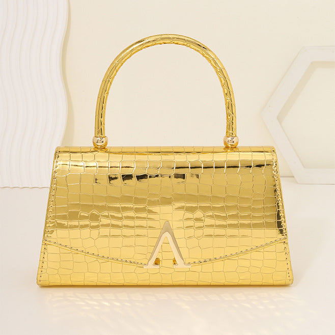 【Overseas Spot】Gold/Red/Silver/Black Alligator Leather Textured Aristocratic Ladies Handbag