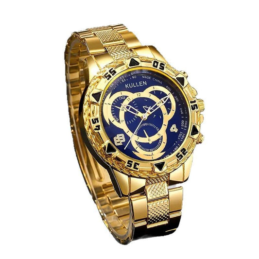 【Elite Choice】 New Men's High-end Business Gold & Silver Belt Large Dial Fashion Quartz Watch