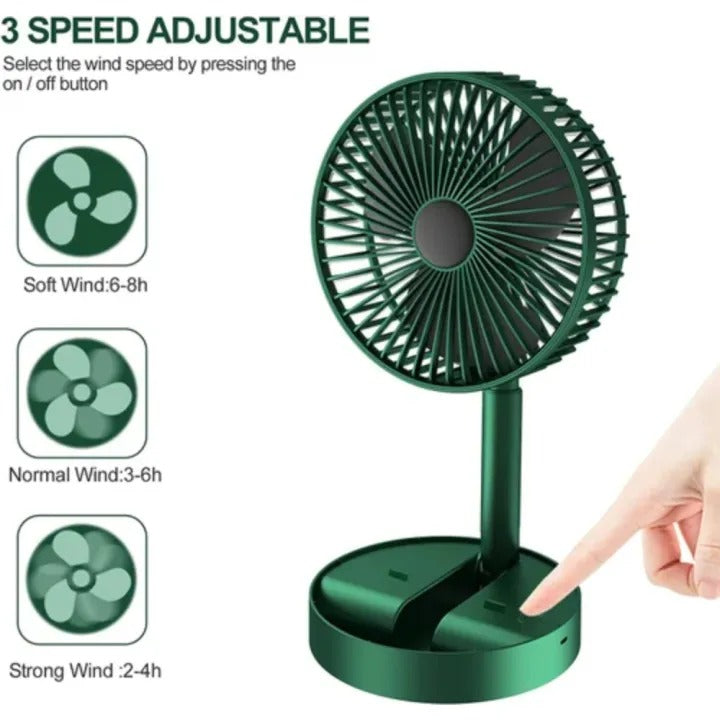 Portable Folding Fan, Rechargeable Standing Pedestal USB Fan, 3 Speeds, 3000mAh Battery Operated Fan for Home, Camping, Outdoor and Office, 6.5-Inch(Green)