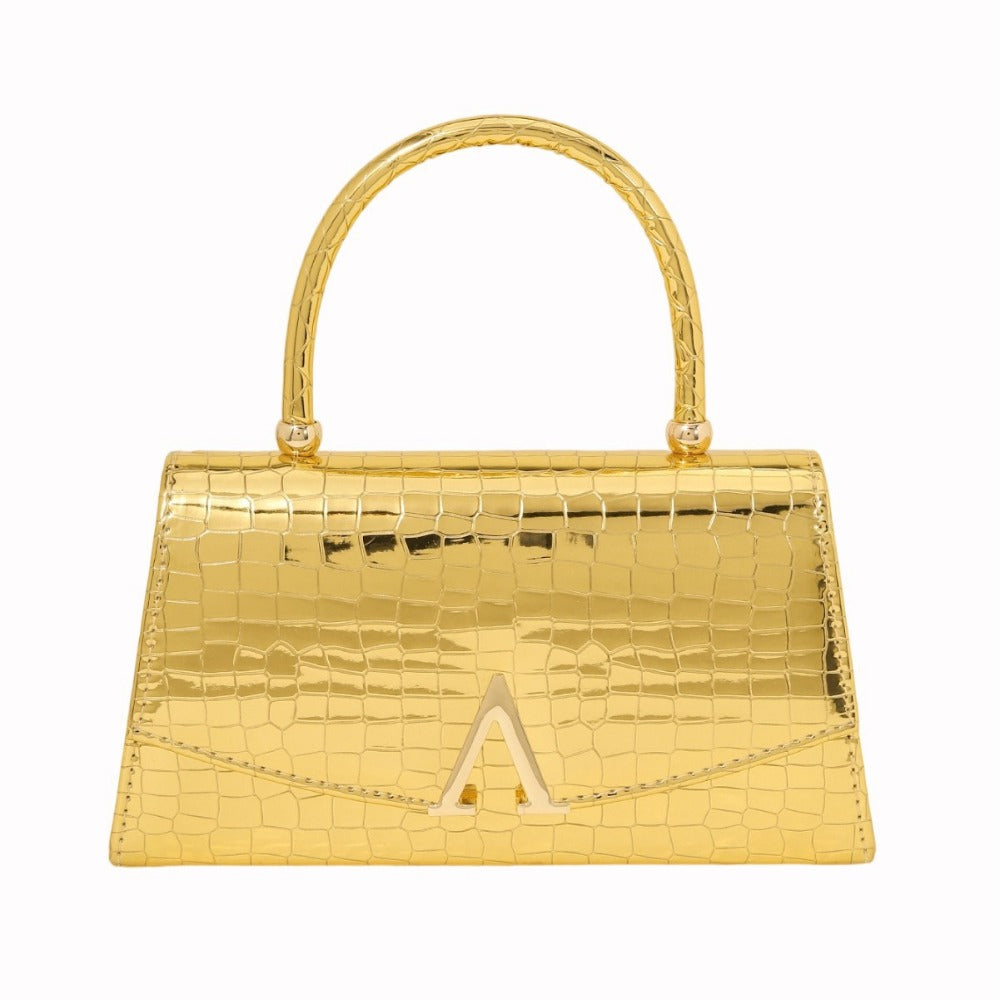 【Overseas Spot】Gold/Red/Silver/Black Alligator Leather Textured Aristocratic Ladies Handbag