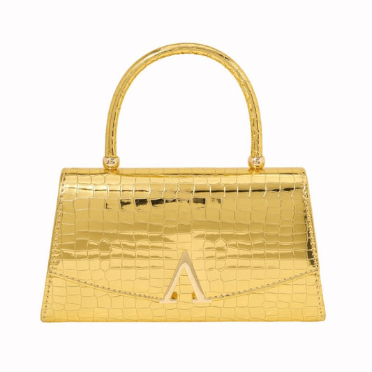 【Overseas Spot】Gold/Red/Silver/Black Alligator Leather Textured Aristocratic Ladies Handbag