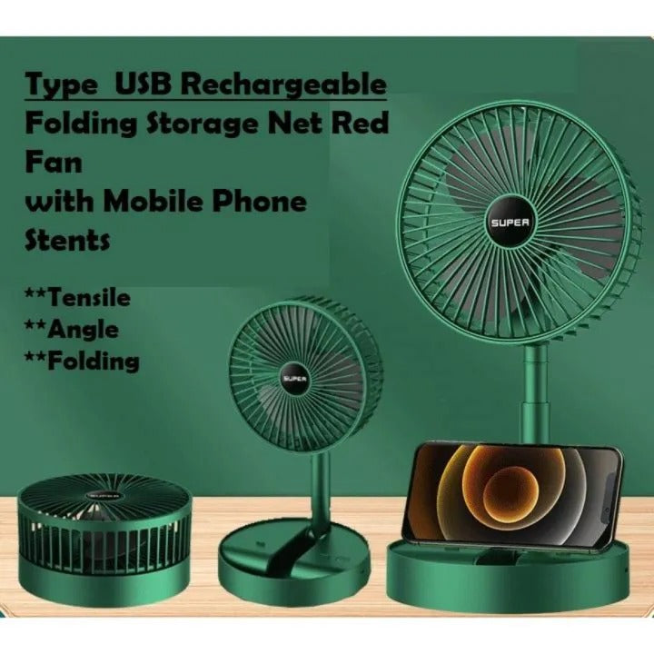Portable Folding Fan, Rechargeable Standing Pedestal USB Fan, 3 Speeds, 3000mAh Battery Operated Fan for Home, Camping, Outdoor and Office, 6.5-Inch(Green)