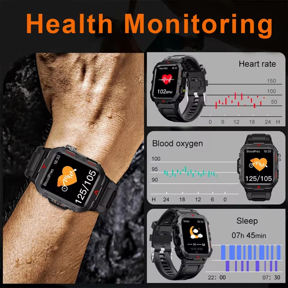 【Hot Selling】Timack® Smart Watch For Huawei Xiaomi Military Men Flashlight Waterproof Outdoor Sport Tracker HD Bluetooth Call Smartwatch