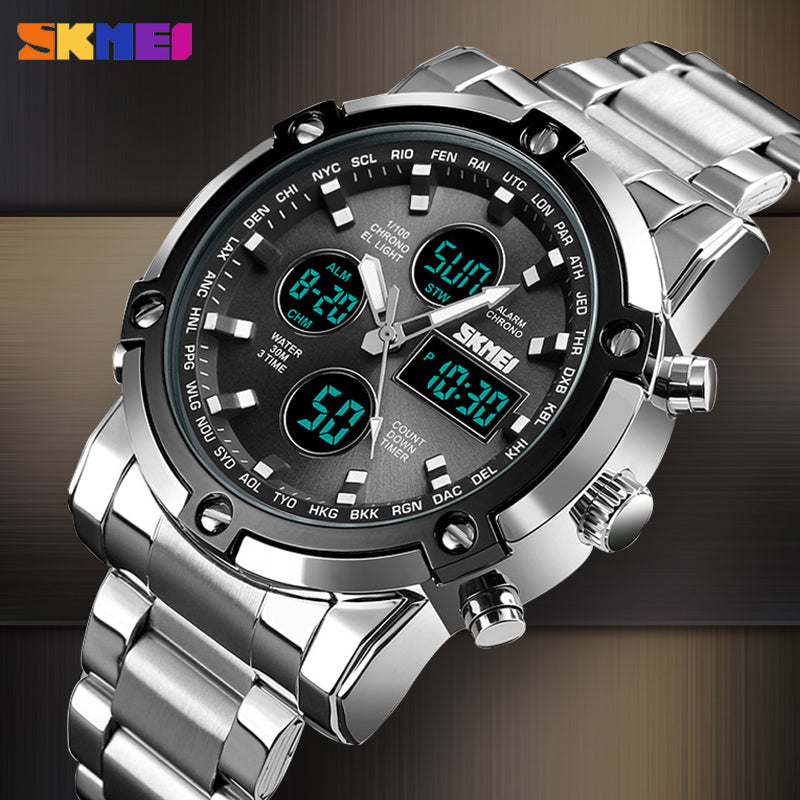 【Online Customer Service】SKMEI Fashionable Quartz Waterproof Dual Display Watch 1389