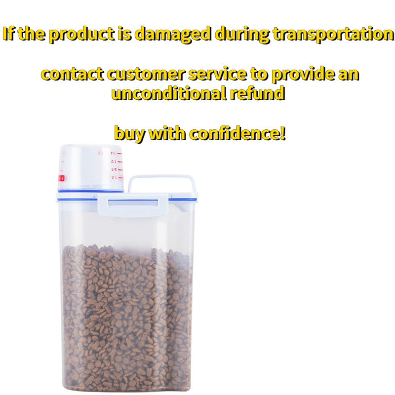 1.5kg/2kg Dog Cat Food Pail Plastic Storage Tank with Measuring Cup Container Moisture-proof Sealed Jar Pet Supplies