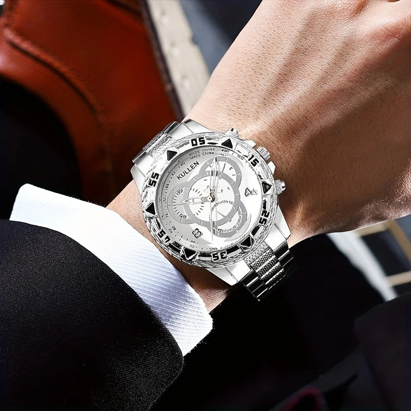 【Elite Choice】 New Men's High-end Business Gold & Silver Belt Large Dial Fashion Quartz Watch