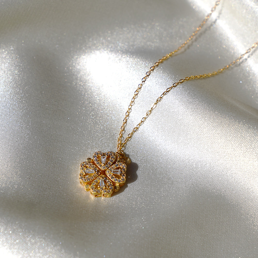 Daughter's 4-Leaf Clover Lucky Charm Necklace and Forever Rose Gift Box