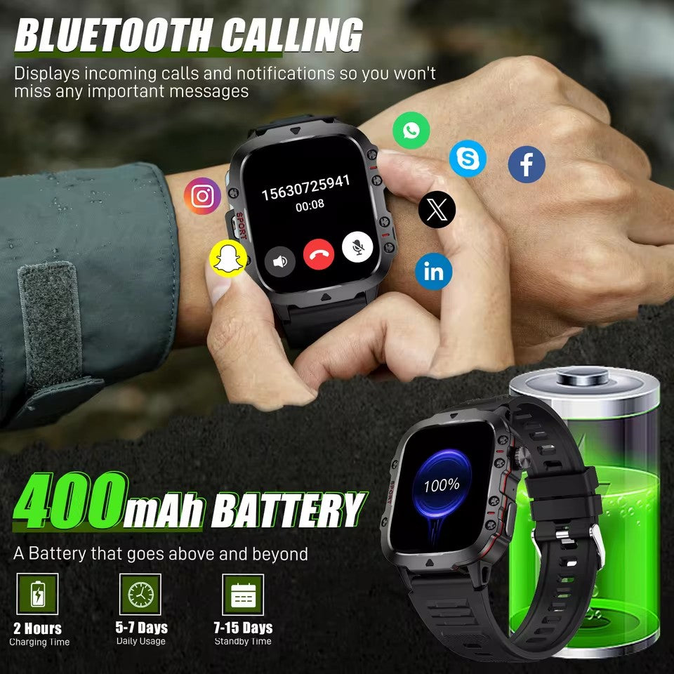 【Hot Selling】Timack® Smart Watch For Huawei Xiaomi Military Men Flashlight Waterproof Outdoor Sport Tracker HD Bluetooth Call Smartwatch