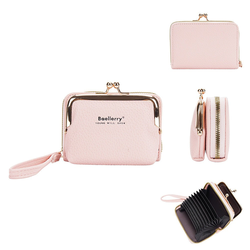 New Japanese Women's Lychee Zipper Accordion Card Holder Wallet