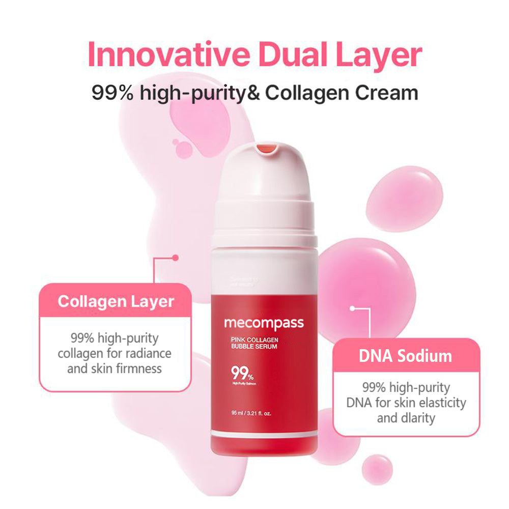 Pink Collagen Bubble Serum | Dual-Layer Micro-Bubble K-Beauty Serum for Firm, Plump & Radiant Skin|Hydrating, Healthy-looking Glow|Collagen, Niacinamide