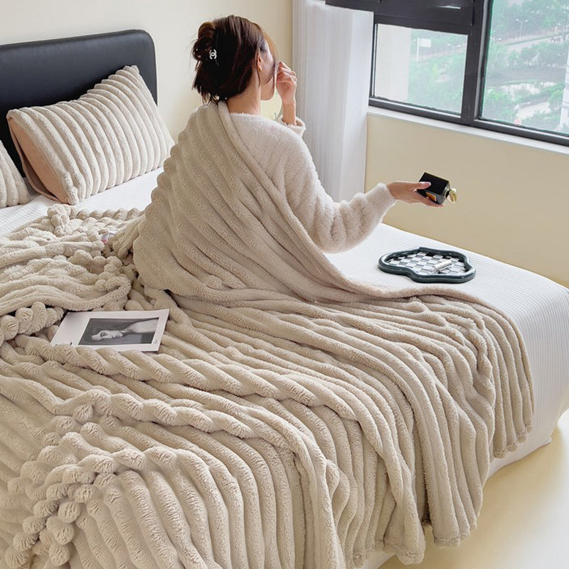 🎅Super Soft Fur Ribbed Fleece Throw Blanket⛄🔥
