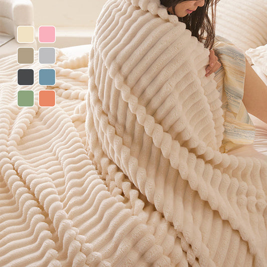 🎅Super Soft Fur Ribbed Fleece Throw Blanket⛄🔥