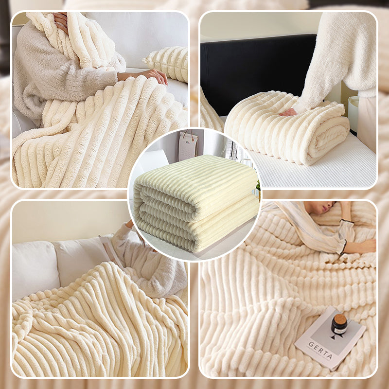 🎅Super Soft Fur Ribbed Fleece Throw Blanket⛄🔥
