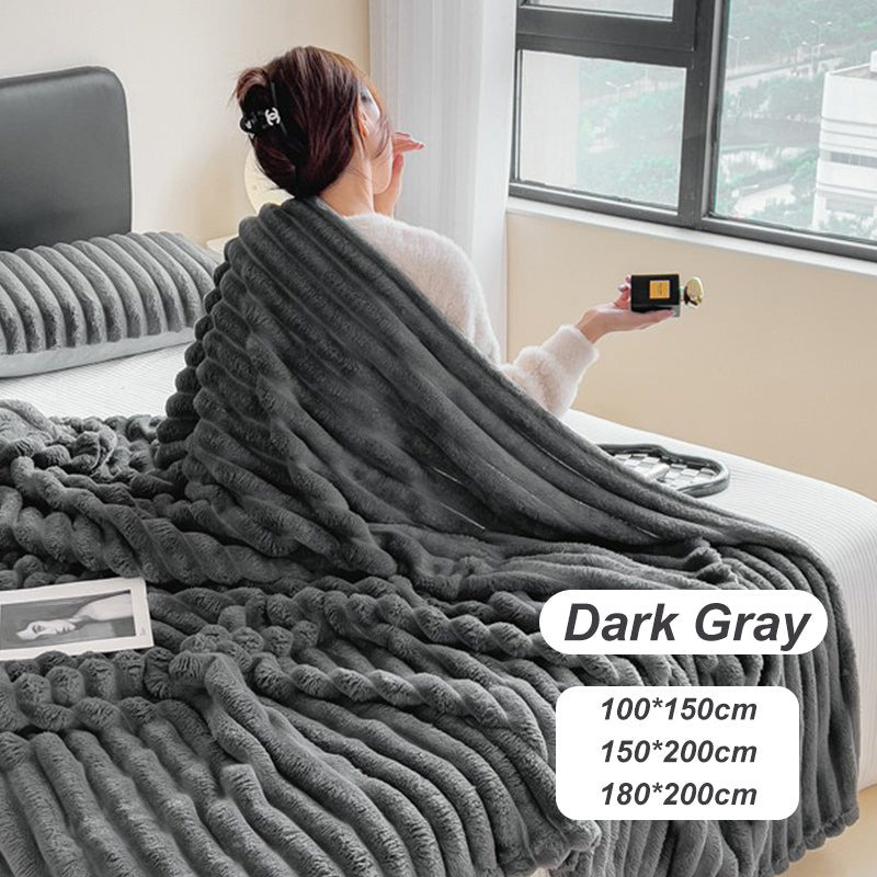 🎅Super Soft Fur Ribbed Fleece Throw Blanket⛄🔥