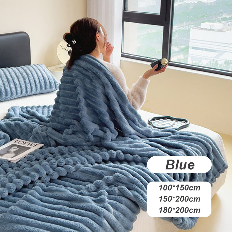🎅Super Soft Fur Ribbed Fleece Throw Blanket⛄🔥